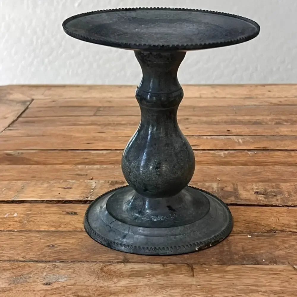 Metal Pillar Candle Holder Gray Rustic Finish 6.25